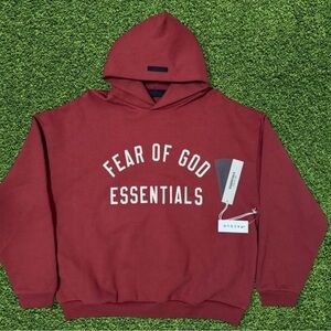 Fear of God Essentials – Crimson Hoodie | All Sizes Available
